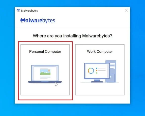 Malwarebytes setup: Click on Personal Computer step