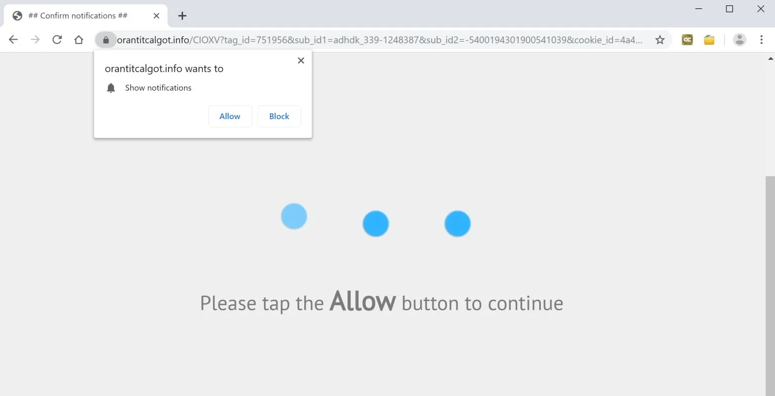 Image: Chrome browser is redirected to Orantitcalgot.info