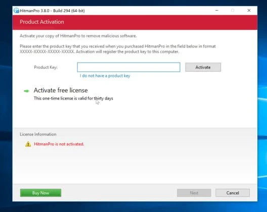 Click on the Activate free license button Activate HitmanPro to remove malware