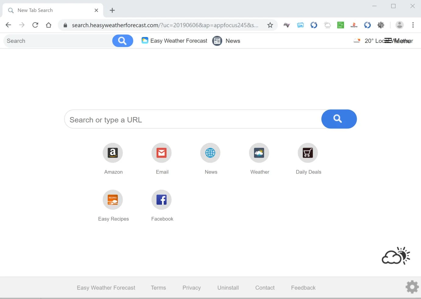 Image: Google Chrome is redirected to Easy Weather Forecast New Tab