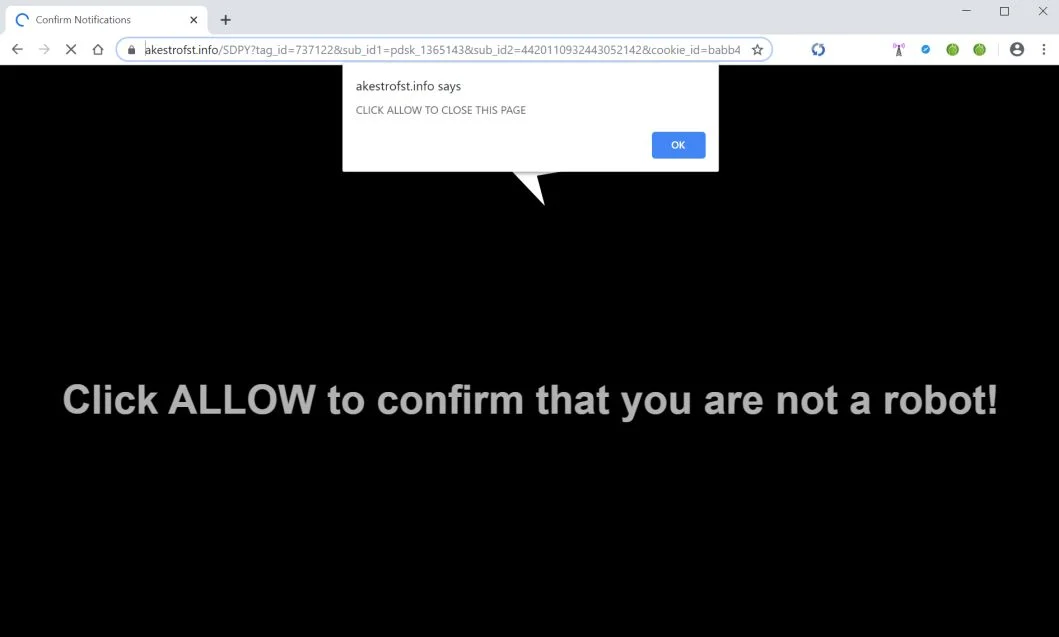 How to remove Akestrofst.info pop-up ads (Virus Removal Guide) 1 Image: Chrome browser is redirected to Akestrofst.info
