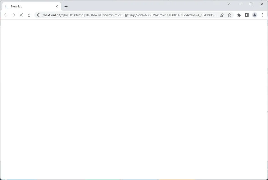Image: Chrome browser is redirected to the Rhext.online site