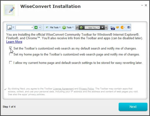 [Image: WiseConvert Toolbar installation]