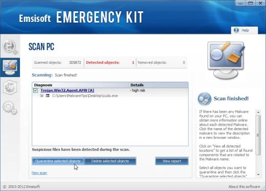 Emsisoft Emergency Kit removing malware