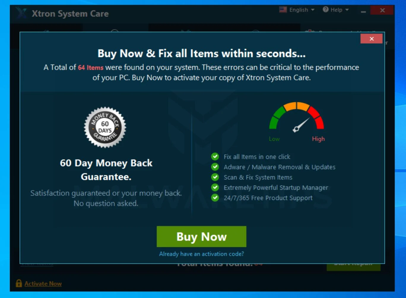 How to remove Xtron System Care (Virus Removal Guide) 2 Image: Xtron System Care pop-up