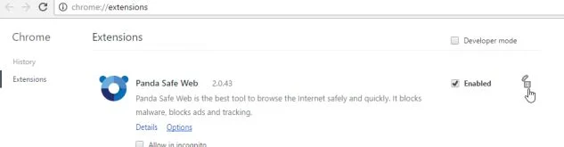 Remove the Panda Safe Web extension from Chrome