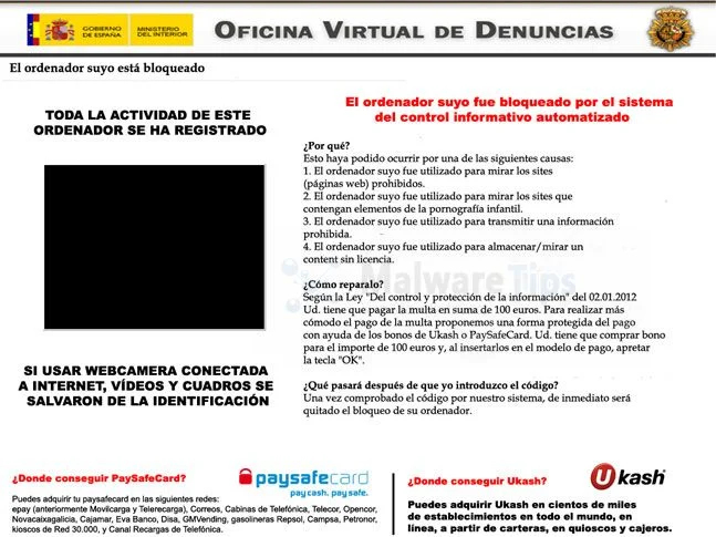 Oficina Virtual de Denuncias virus Oficina Virtual de Denuncias Ukash Scam
