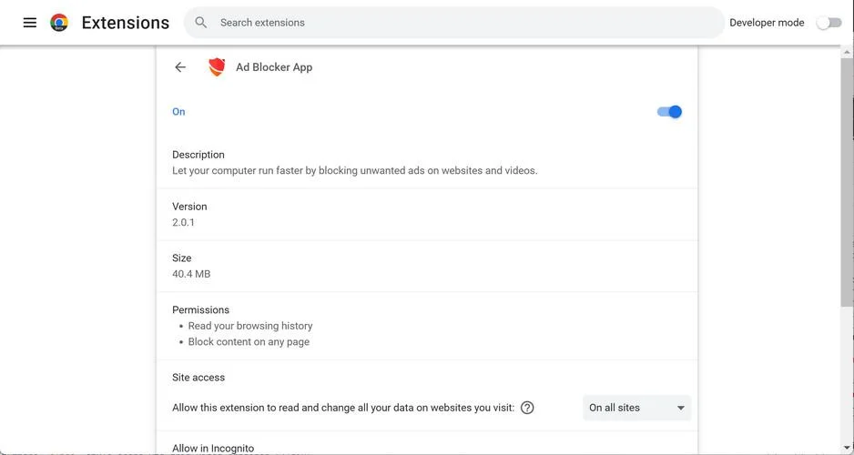 How to remove Ad Blocker App adware (Virus Removal Guide) 1 Image: Ad Blocker App Chrome extension