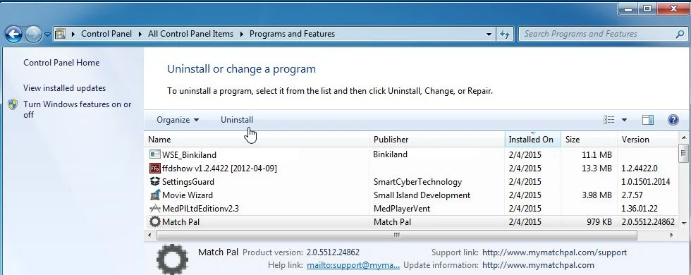 Remove Binkiland program from Windows