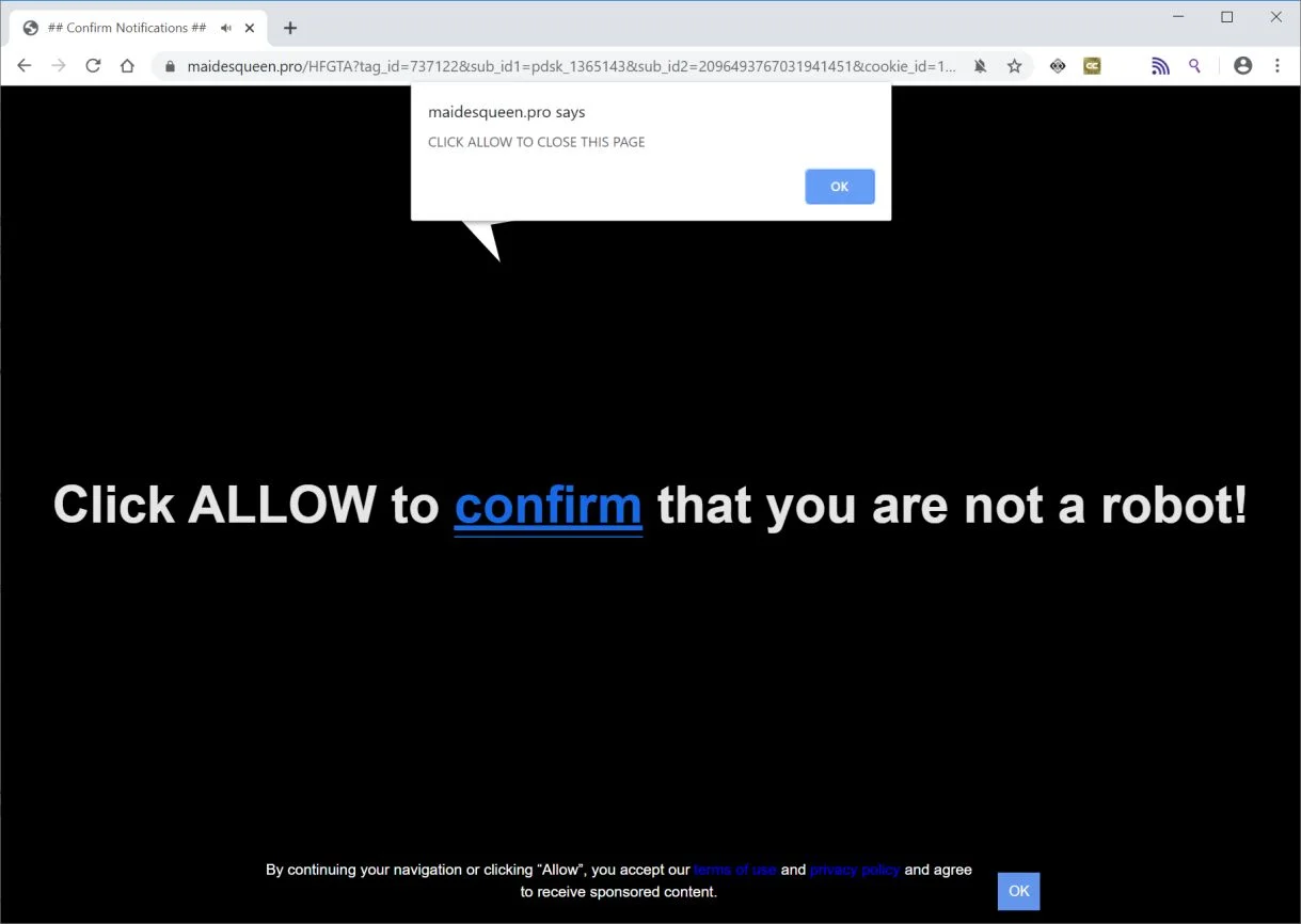 How to remove Maidesqueen.pro pop-up ads (Virus Removal Guide) 1 Image: Chrome browser is redirected to Maidesqueen.pro