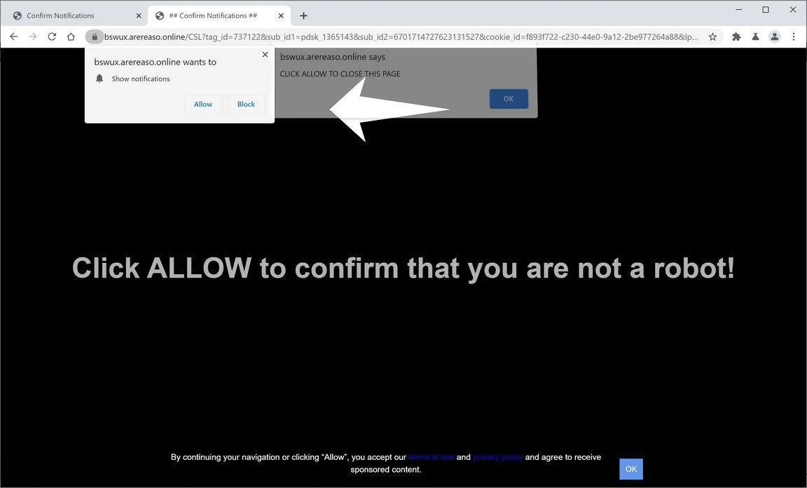 Remove Arereaso.online pop-up ads (Virus Removal Guide) 1 Image: Chrome browser is redirected to Arereaso.online