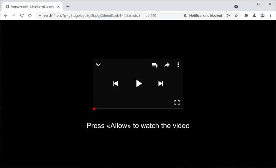 Image: Chrome browser is redirected to Serch11.biz