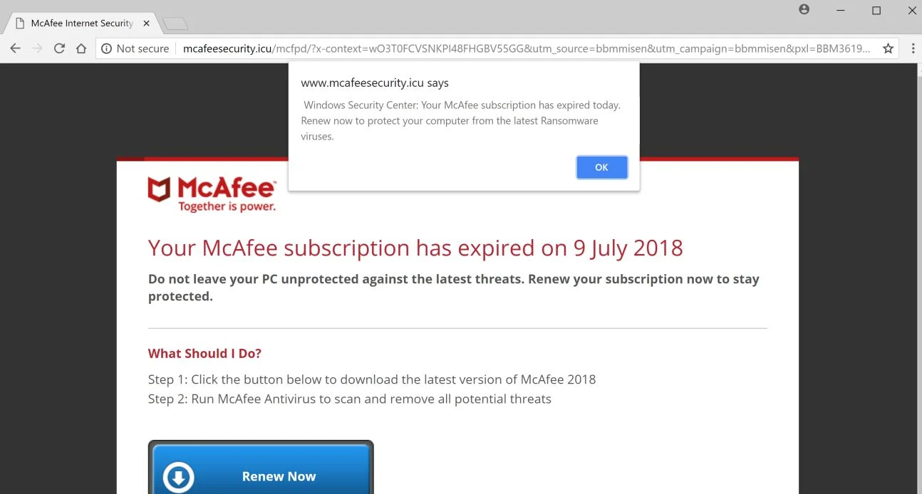 www.mcafeesecurity.icu redirect virus