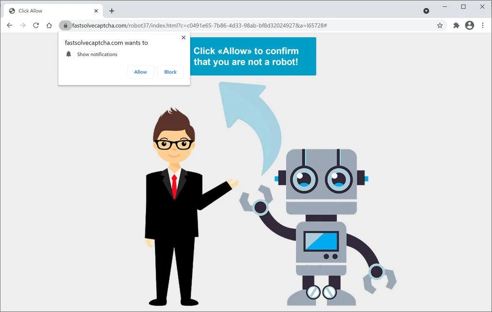 Image: Chrome browser is redirected to Fastsolvecaptcha.com