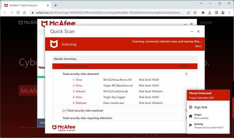 Image: Chrome browser is redirected to Sefaks.live