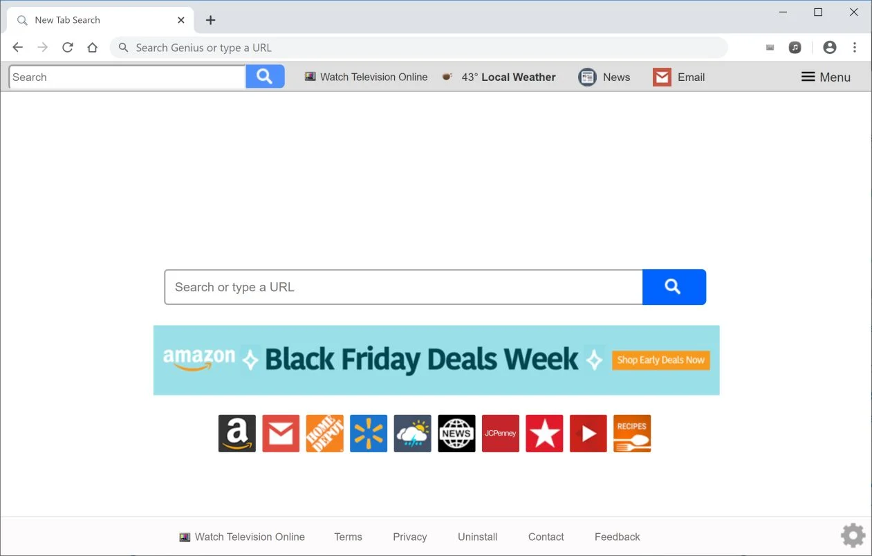 Image: Chrome browser is redirected to Watch Television Online