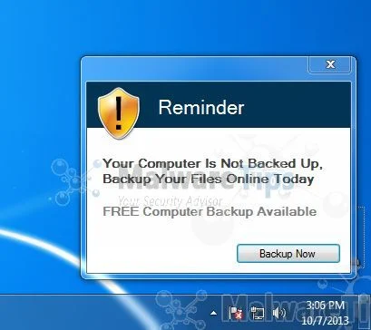 [Image: MyPC Backup pop-up virus]