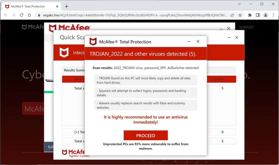 Image: Chrome browser is redirected to Segaks.live