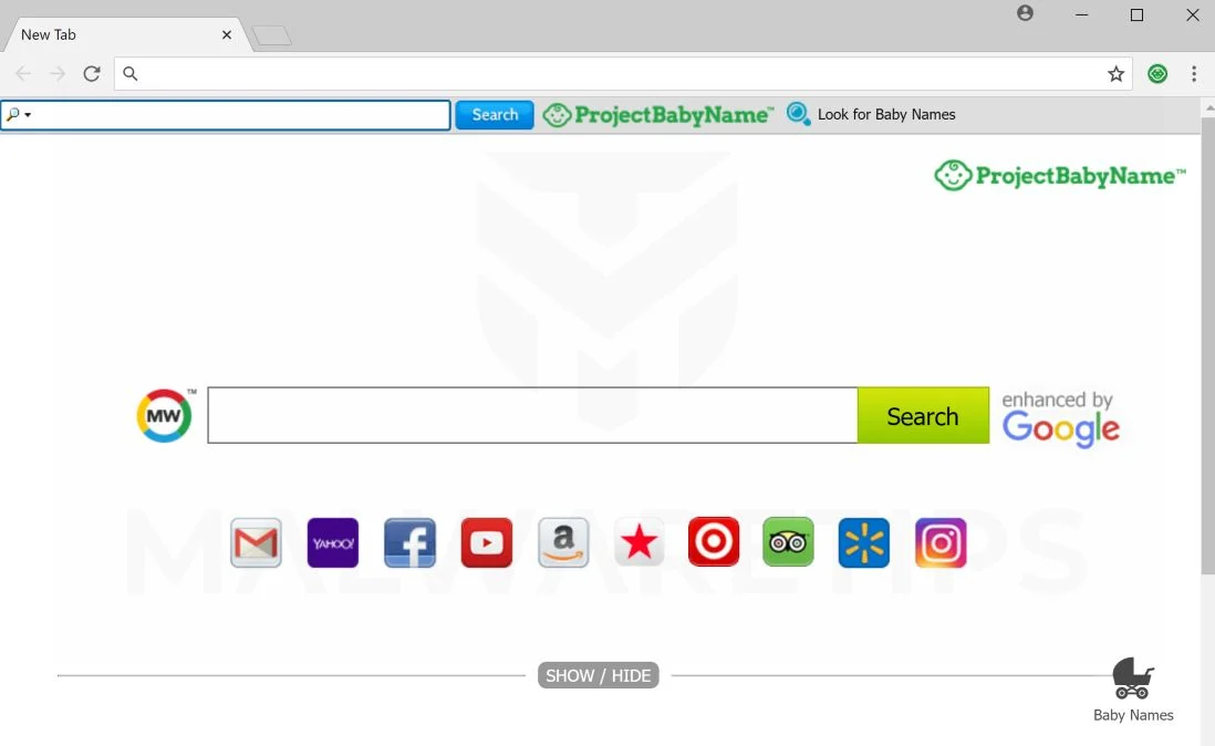 ProjectBabyName New Tab ProjectBabyName toolbar
