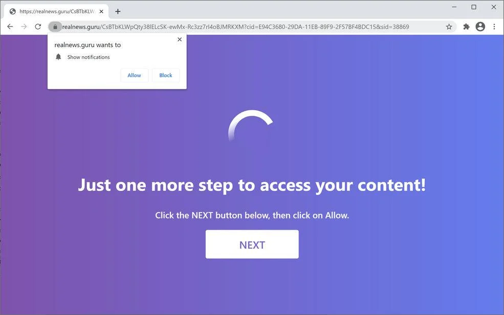  Image: Chrome browser is redirected to Realnews.guru