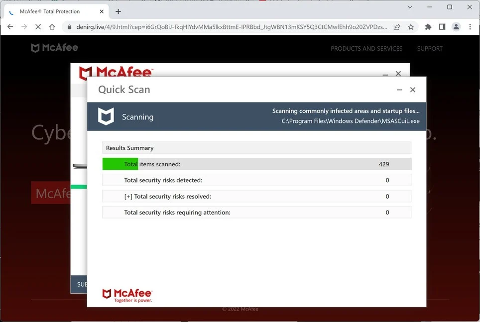 Image: Chrome browser is redirected to Denirg.live