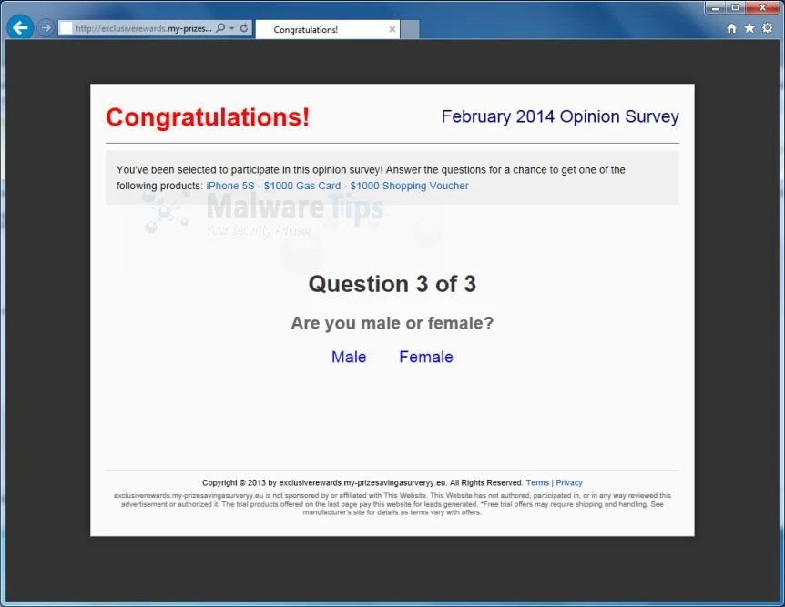 [Image: February 2014 Opinion Survey pop-up virus]