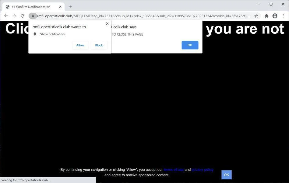 Remove Opertisticolk.club pop-up ads (Virus Removal Guide) 1 Image: Chrome browser is redirected to Opertisticolk.club