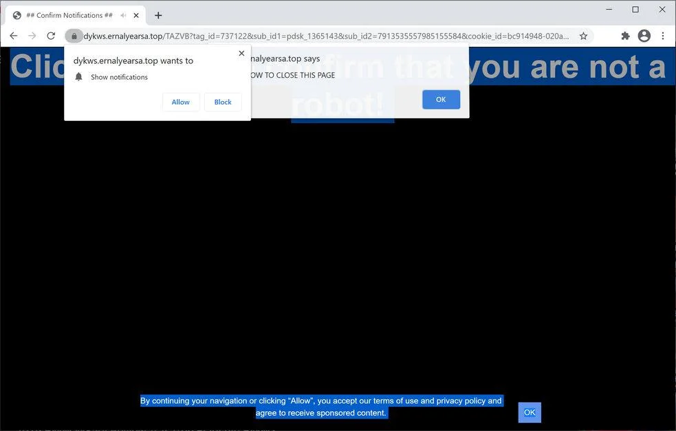 Remove Ernalyearsa.top pop-up ads (Virus Removal Guide) 1 Image: Chrome browser is redirected to Ernalyearsa.top