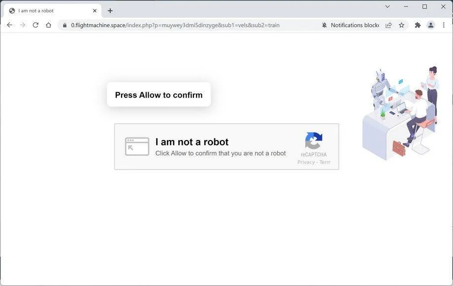 Image: Chrome browser is redirected to Flightmachine.space