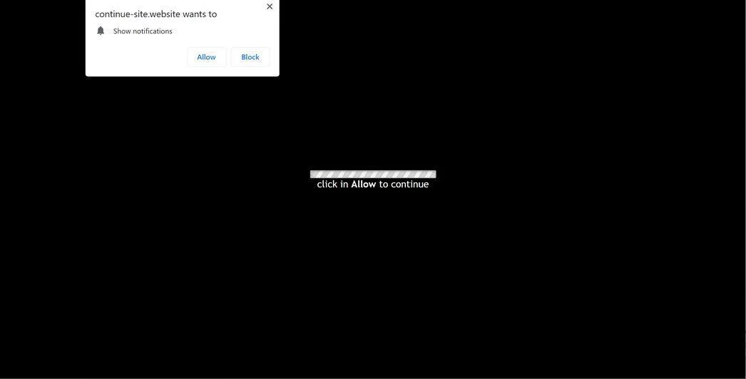 Image: Chrome browser is redirected to Continue-site.website