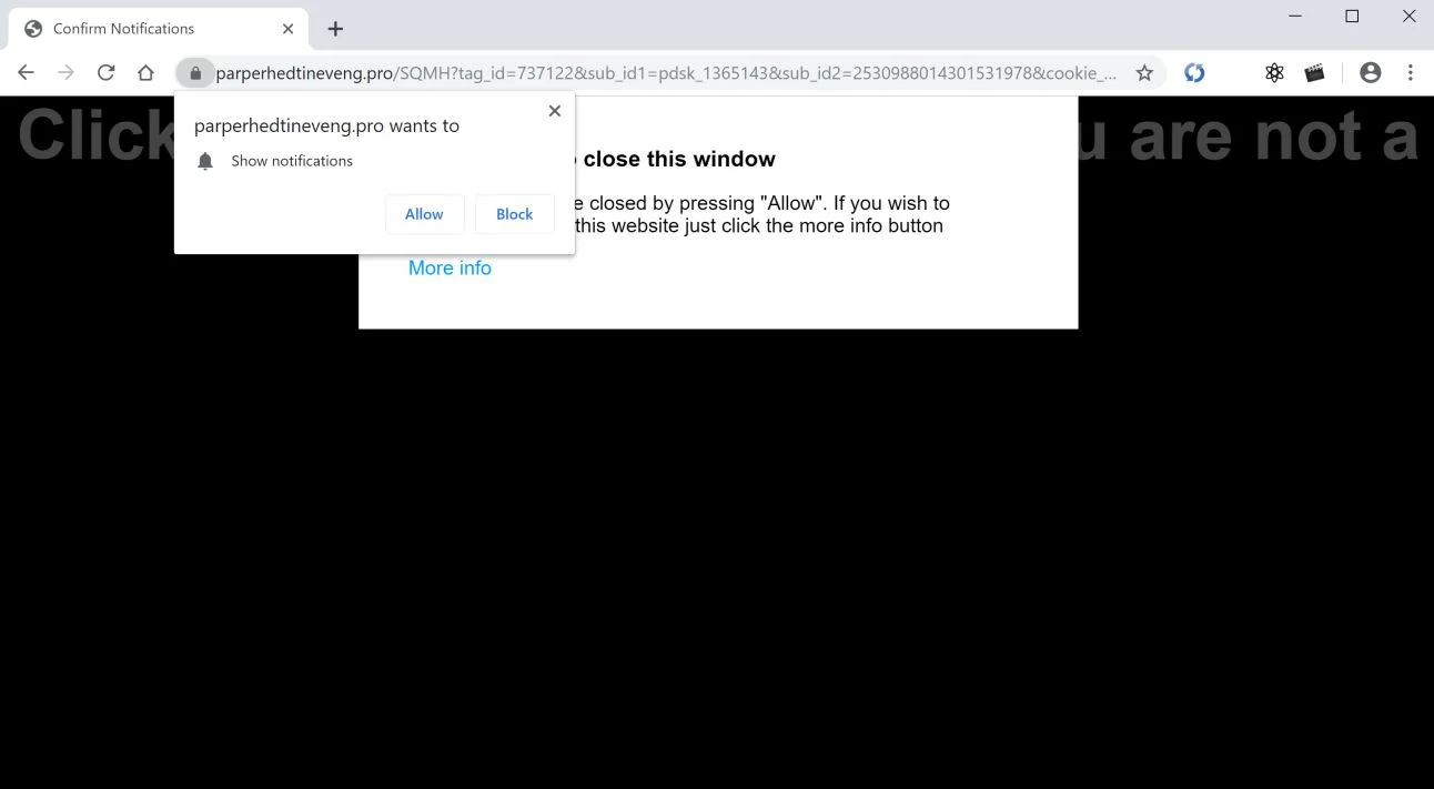 Image: Chrome browser is redirected to Parperhedtineveng.pro