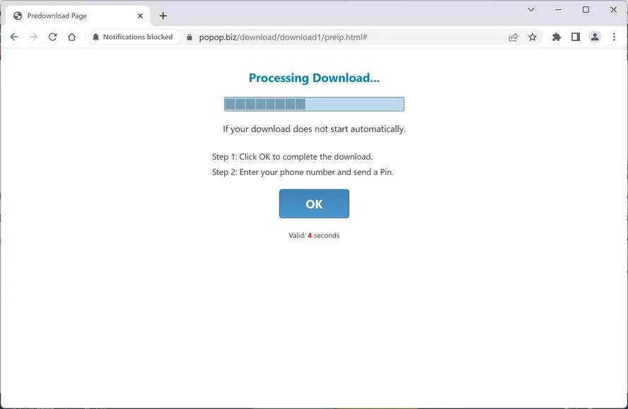 Image: Chrome browser is redirected to the Popop.biz site