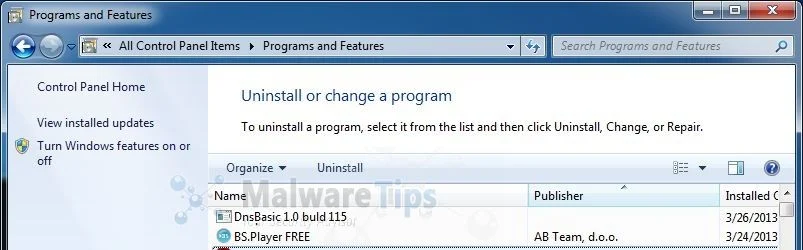 [Image: Uninstall DnsBasic 1.0 build 111]