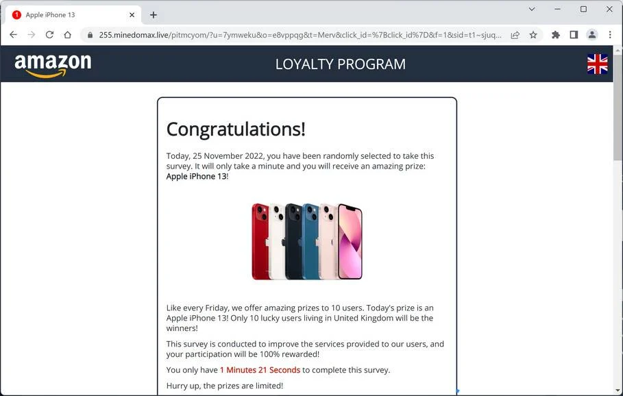 Image: Minedomax.live Fake Amazon Loyalty Program Survey