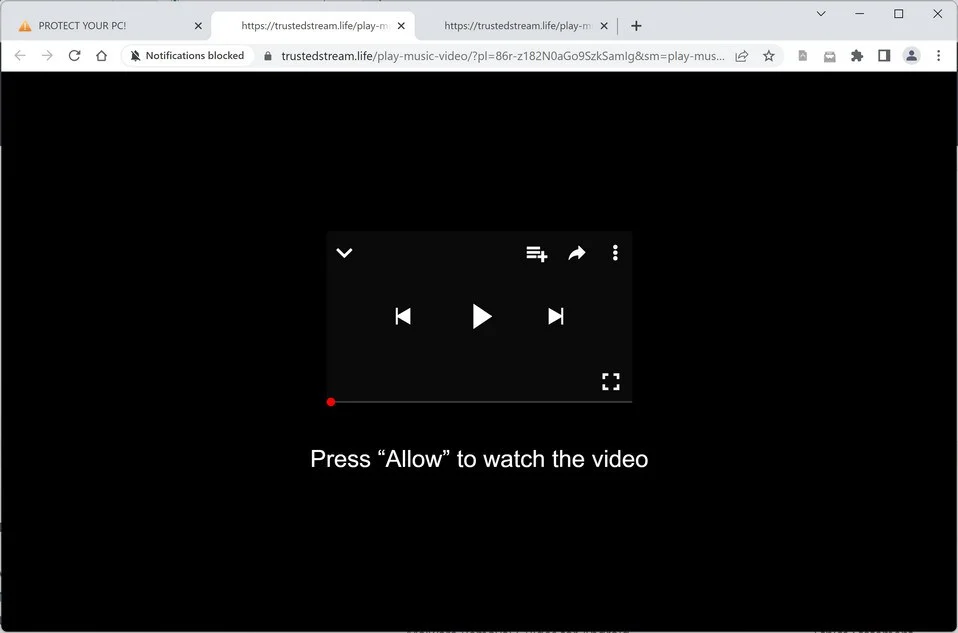 Remove Trustedstream.life Ads (Virus Removal Guide) 1 Image: Chrome browser is redirected to Trustedstream.life