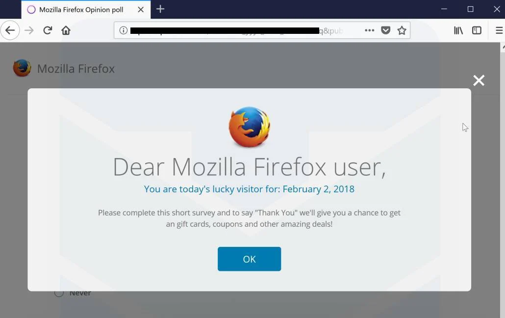 Dear Mozilla Firefox user Popup Scam