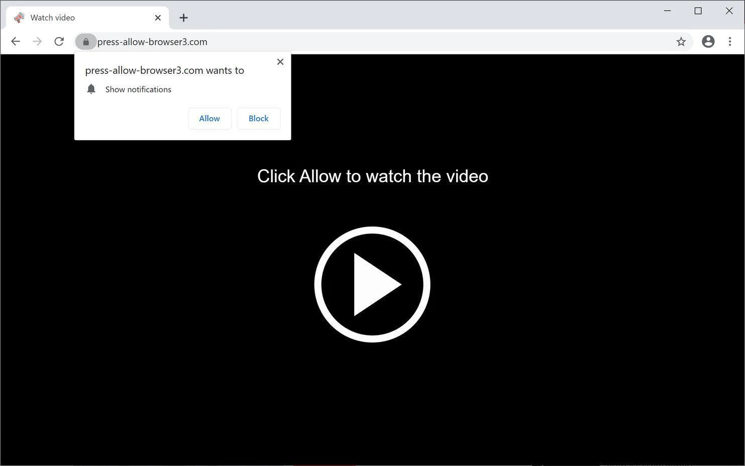 Image: Chrome browser is redirected to Press-allow-browser3.com