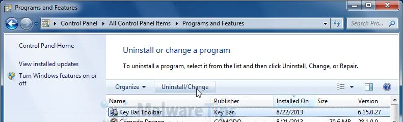 [Image: Uninstall KeyBar Toolbar from Windows]