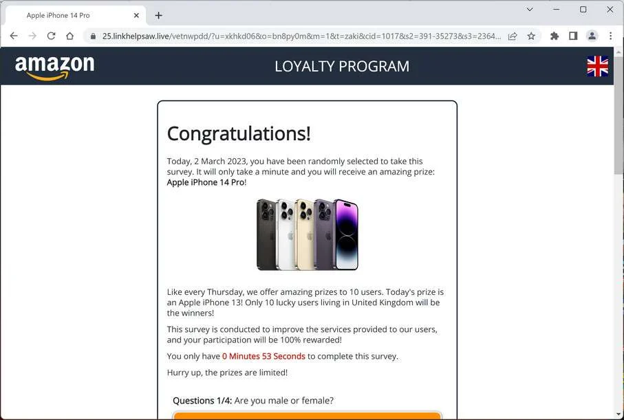 Image: Linkhelpsaw.live Survey Scam