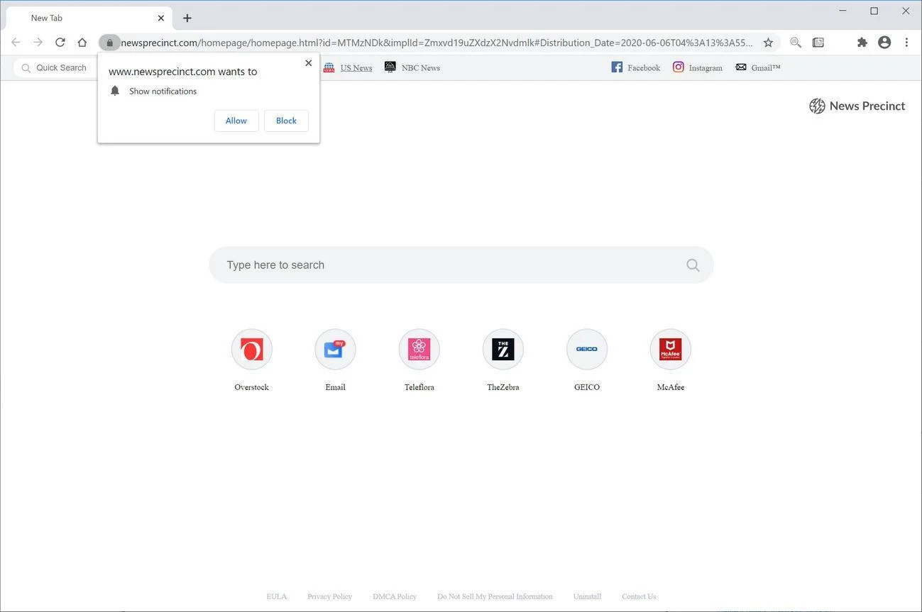 Remove News Precinct browser hijacker (Virus Removal Guide) 1 Image: Chrome browser is redirected to News Precinct
