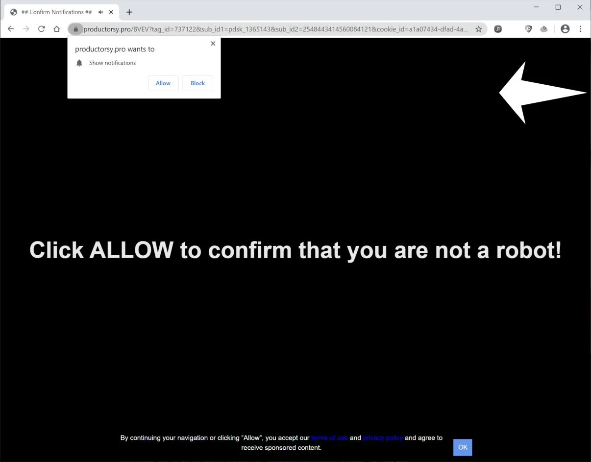 Image: Chrome browser is redirected to Productorsy.pro