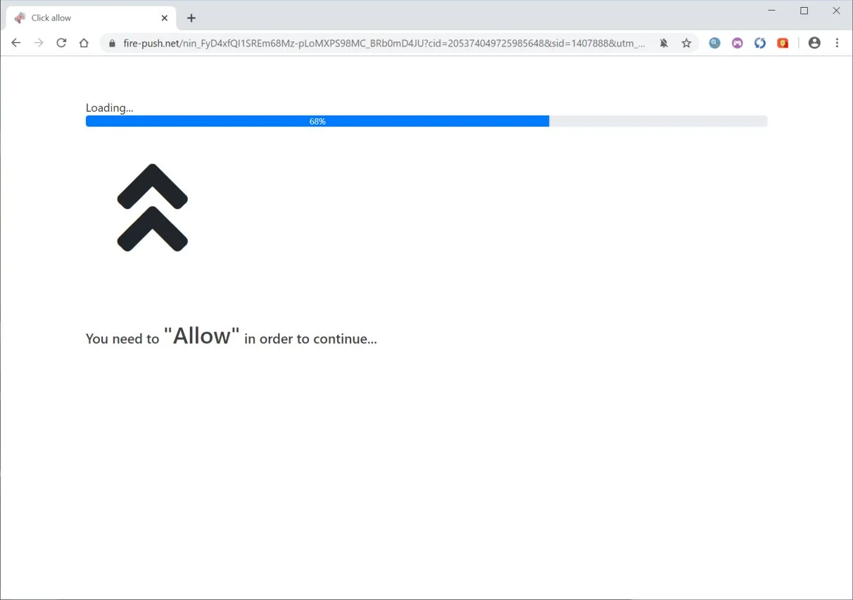 Image: Chrome browser is redirected to Fire-push.net