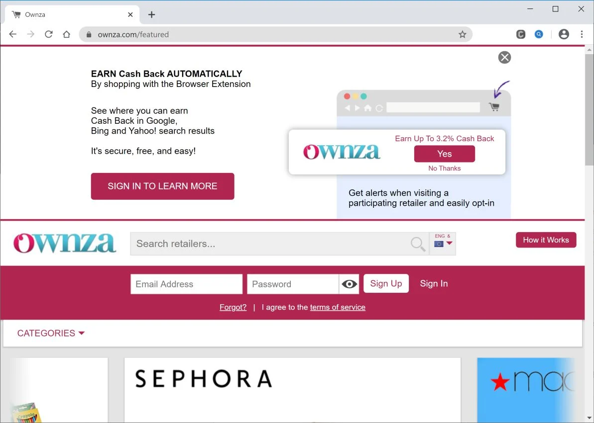 How to remove Ownza.com pop-up ads (Virus Removal Guide) 1 Image: Chrome browser is redirected to Ownza.com/featured