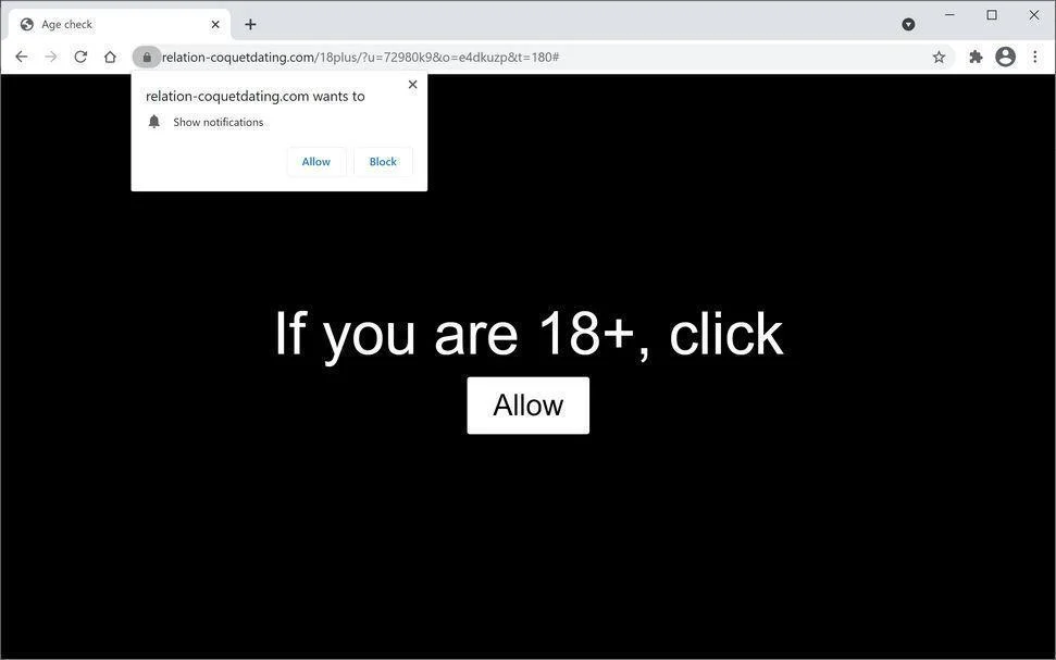 Remove Relation-coquetdating.com pop-up ads (Virus Removal Guide) 1 Image: Chrome browser is redirected to Relation-coquetdating.com