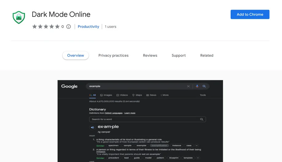 Remove Dark Mode Online browser hijacker (Virus Removal Guide) 1 Image: Dark Mode Online Chrome extension