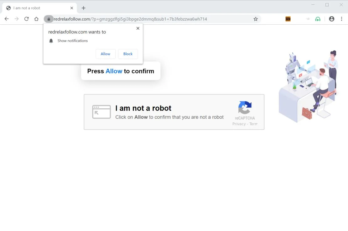  Image: Chrome browser is redirected to Redrelaxfollow.com
