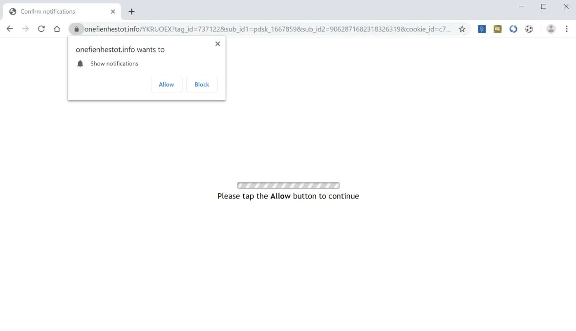 How to remove Onefienhestot.info pop-up ads (Virus Removal Guide) 1 Image: Chrome browser is redirected to the Onefienhestot.info site