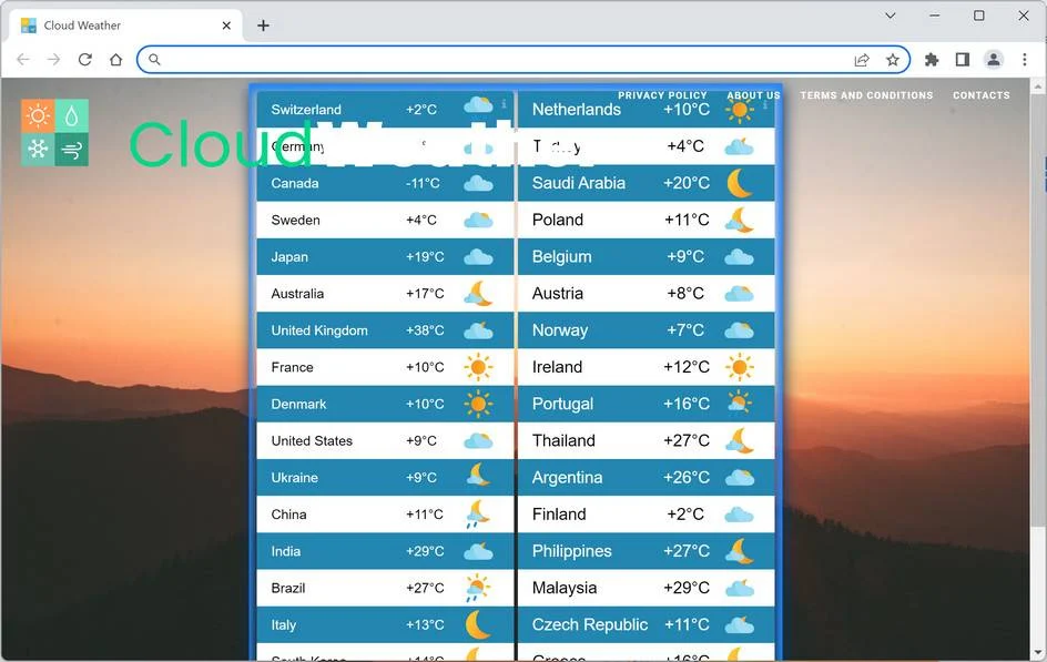 Image: Cloud Weather Chrome new tab page