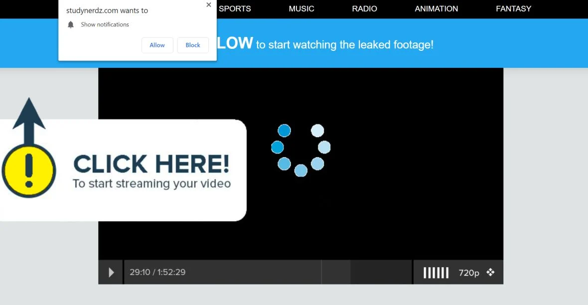 Image: Chrome browser is redirected to the Studynerdz.com site