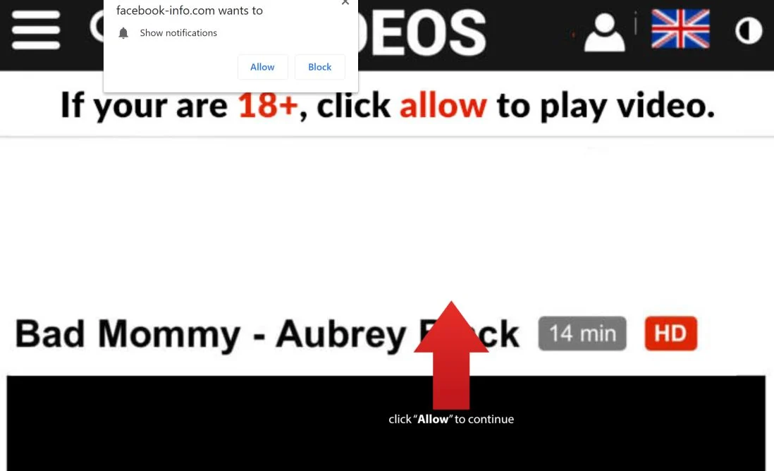 Image: Chrome browser is redirected to Facebook-info.com